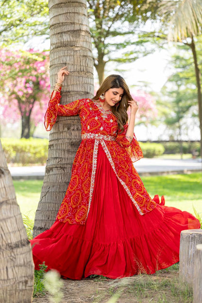Stunning Bandhrej Orange Color Top With Lehenga