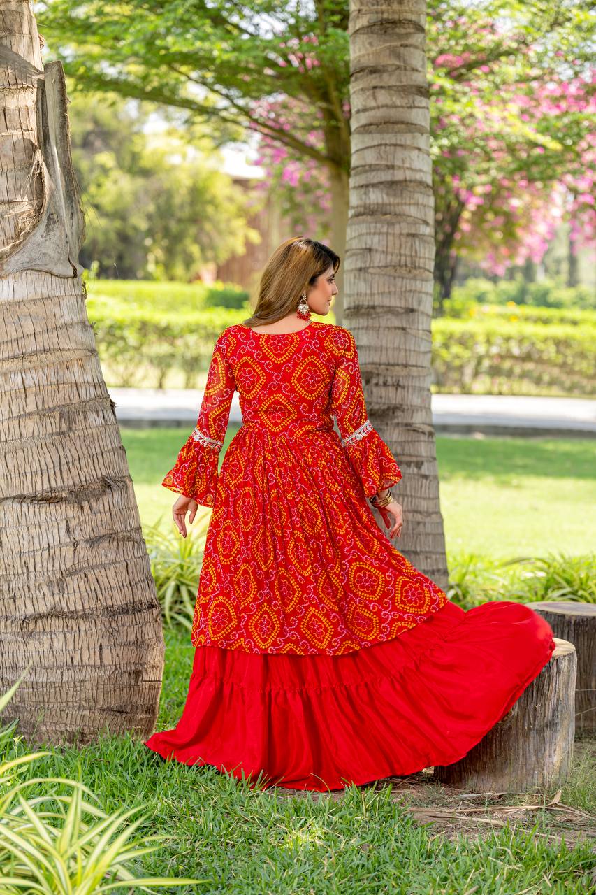 Stunning Bandhrej Orange Color Top With Lehenga