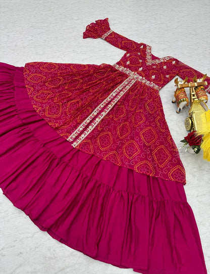 Stunning Bandhrej Pink Color Top With Lehenga