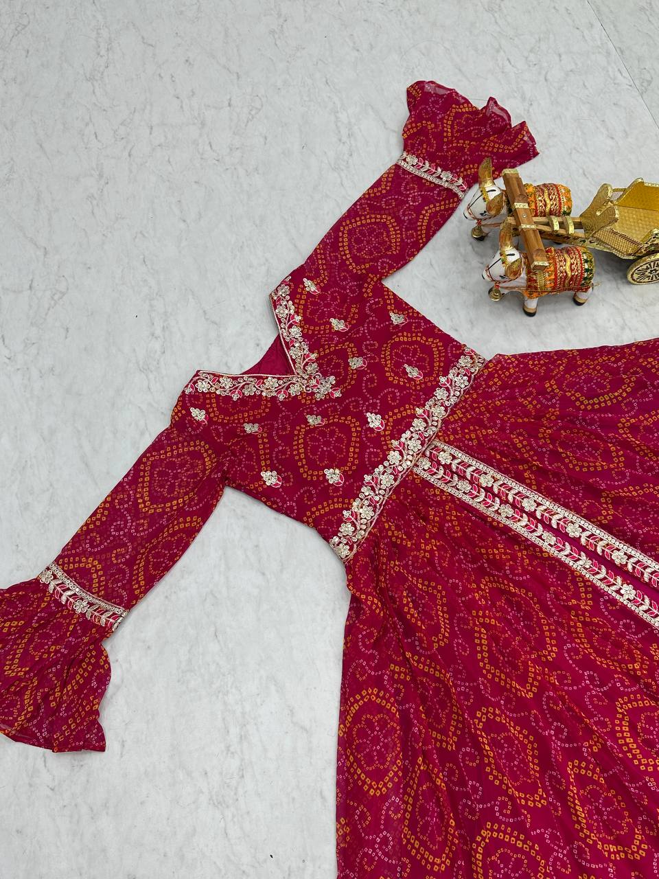 Stunning Bandhrej Pink Color Top With Lehenga