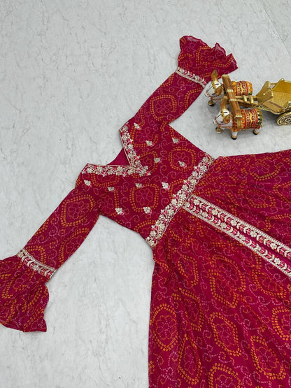 Stunning Bandhrej Pink Color Top With Lehenga