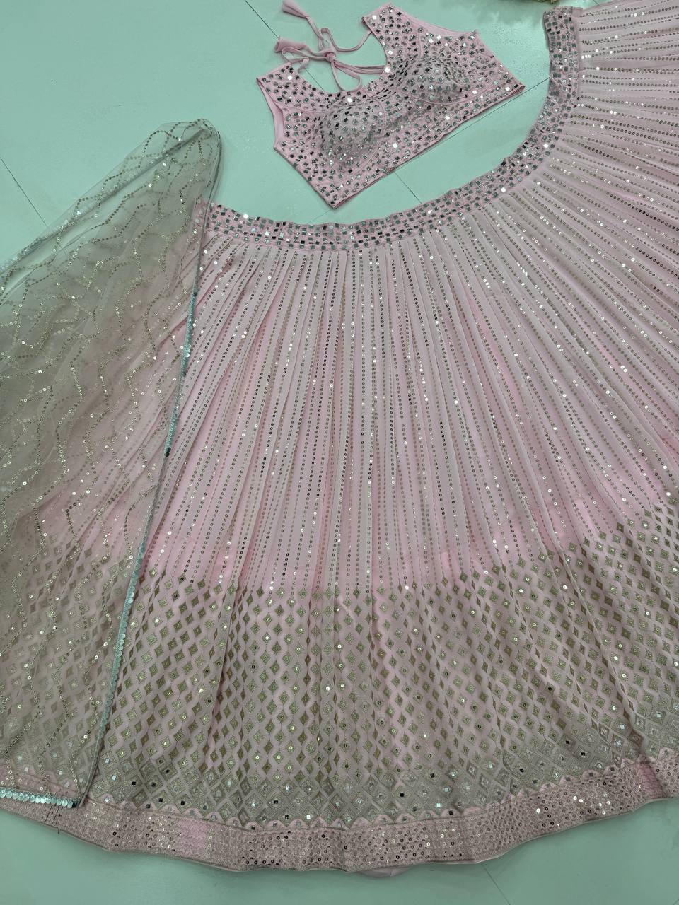 Wedding & Party Wear Real Mirror Hand Work Pink Color Lehenga Choli