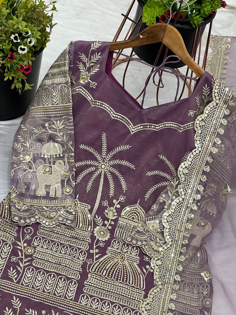 Classic Sequence Work Onion Color Sharara Suit