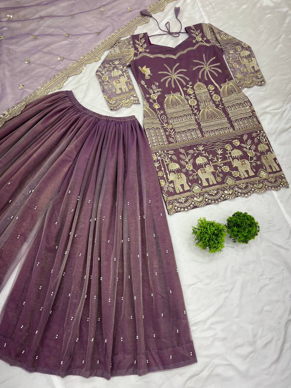 Classic Sequence Work Onion Color Sharara Suit