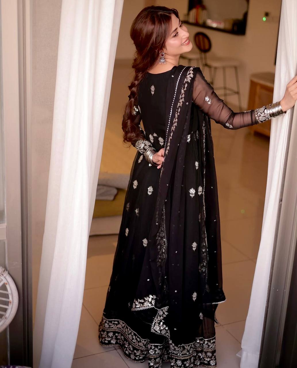 Fancy Georgette Sequence Work Black Color Gown