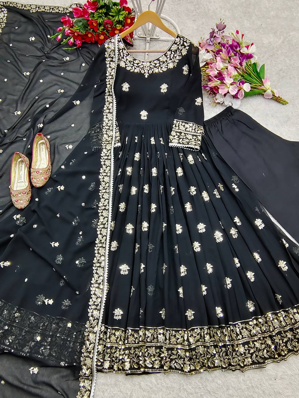 Fancy Georgette Sequence Work Black Color Gown