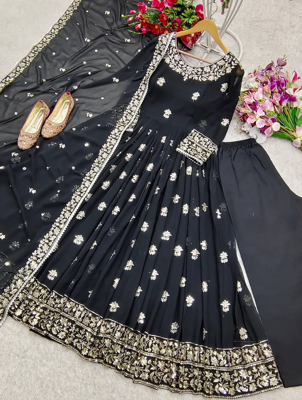 Fancy Georgette Sequence Work Black Color Gown