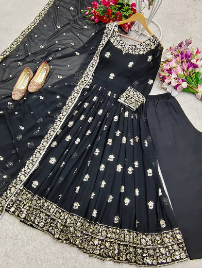 Fancy Georgette Sequence Work Black Color Gown