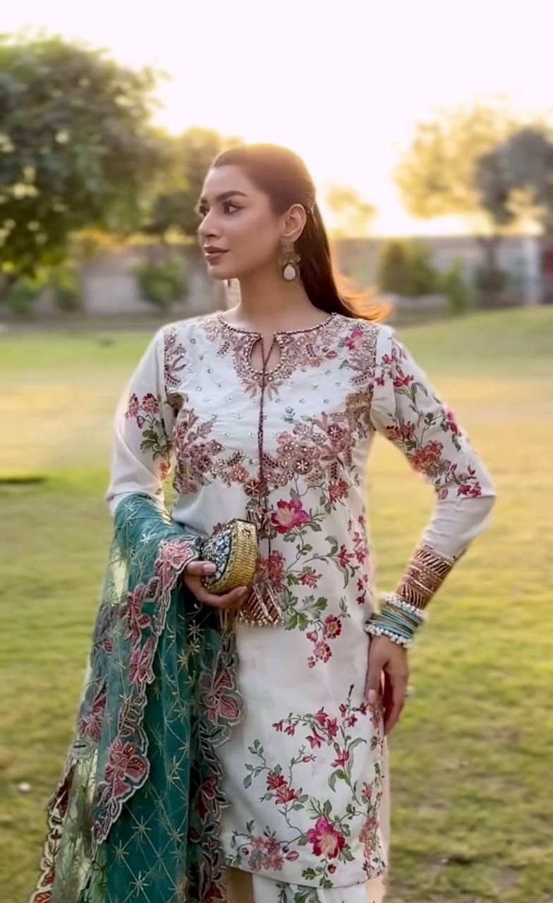 Exotic Modal Silk White Color Palazzo Suit