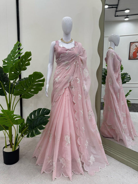 Shining Zimmy Chu Baby Pink Color Saree