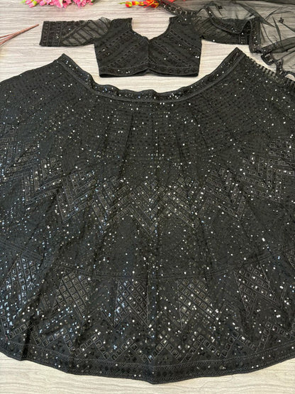 Captivating Embroidery Work Black Color Lehenga Choli