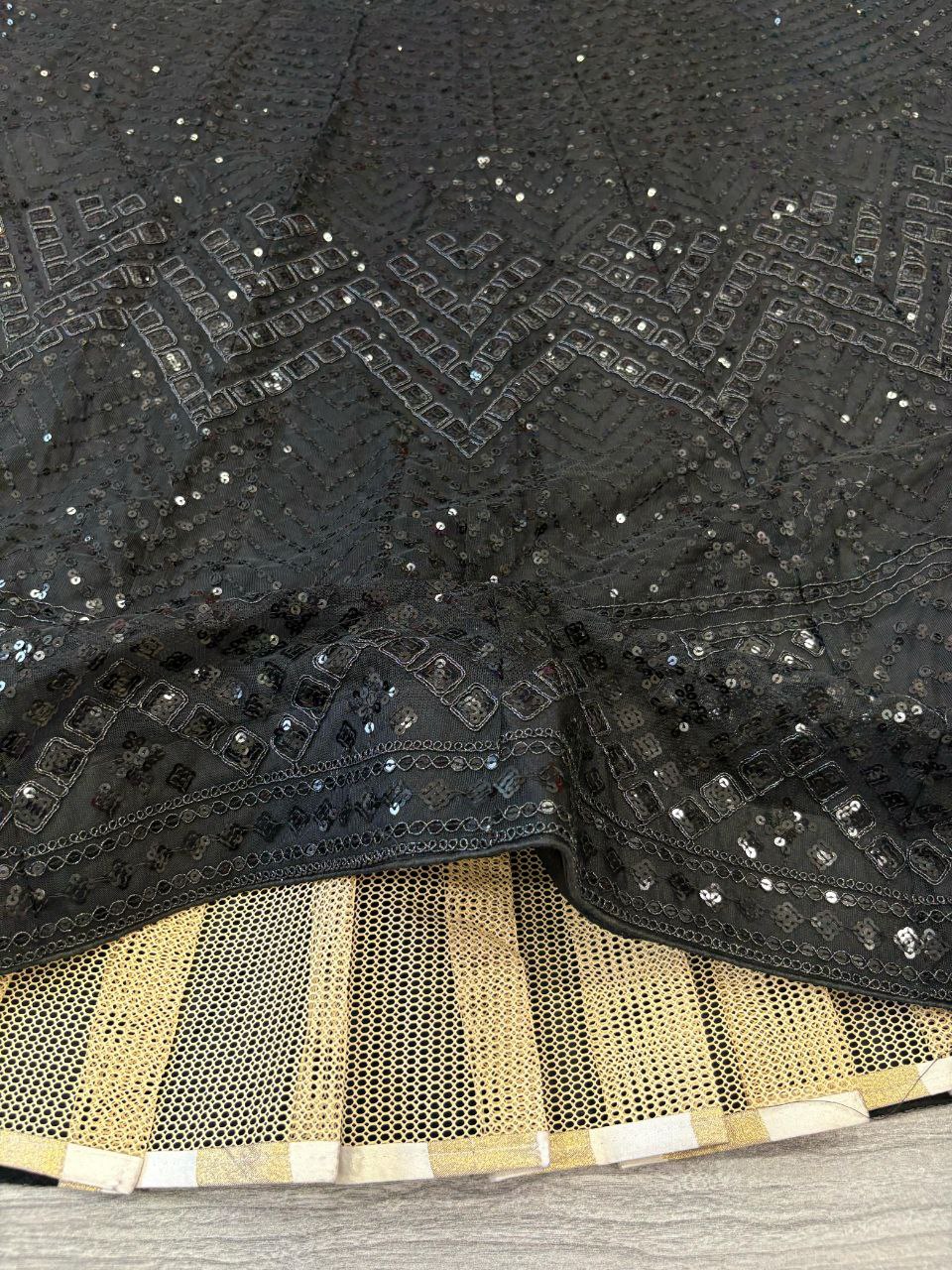 Captivating Embroidery Work Black Color Lehenga Choli