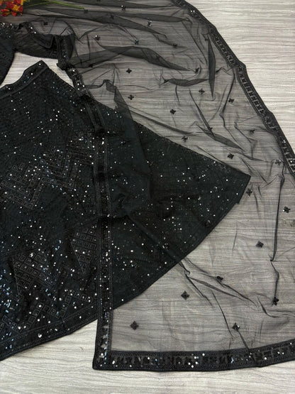 Captivating Embroidery Work Black Color Lehenga Choli