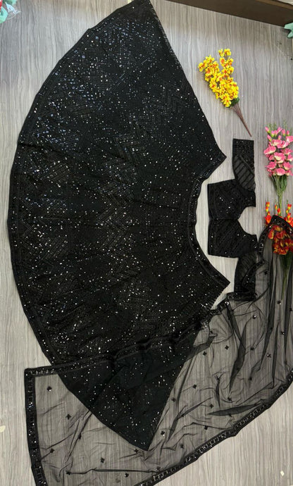 Captivating Embroidery Work Black Color Lehenga Choli