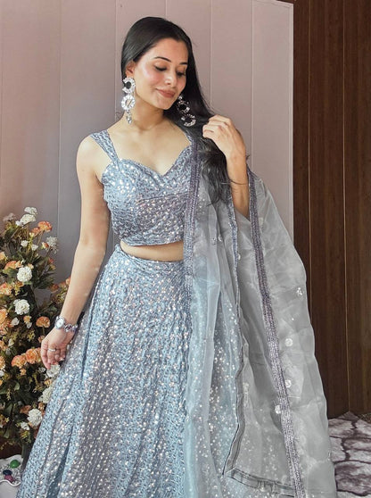 Luxuriant Sequence Work Silver Color Lehenga Choli