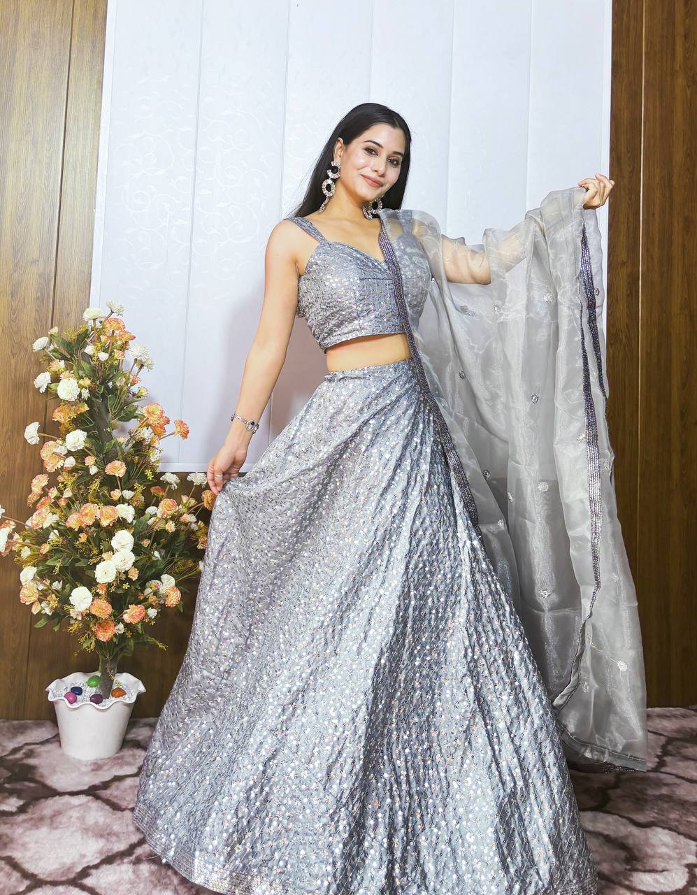 Luxuriant Sequence Work Silver Color Lehenga Choli
