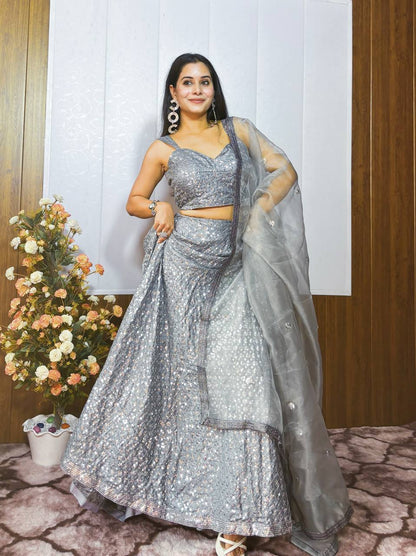 Luxuriant Sequence Work Silver Color Lehenga Choli