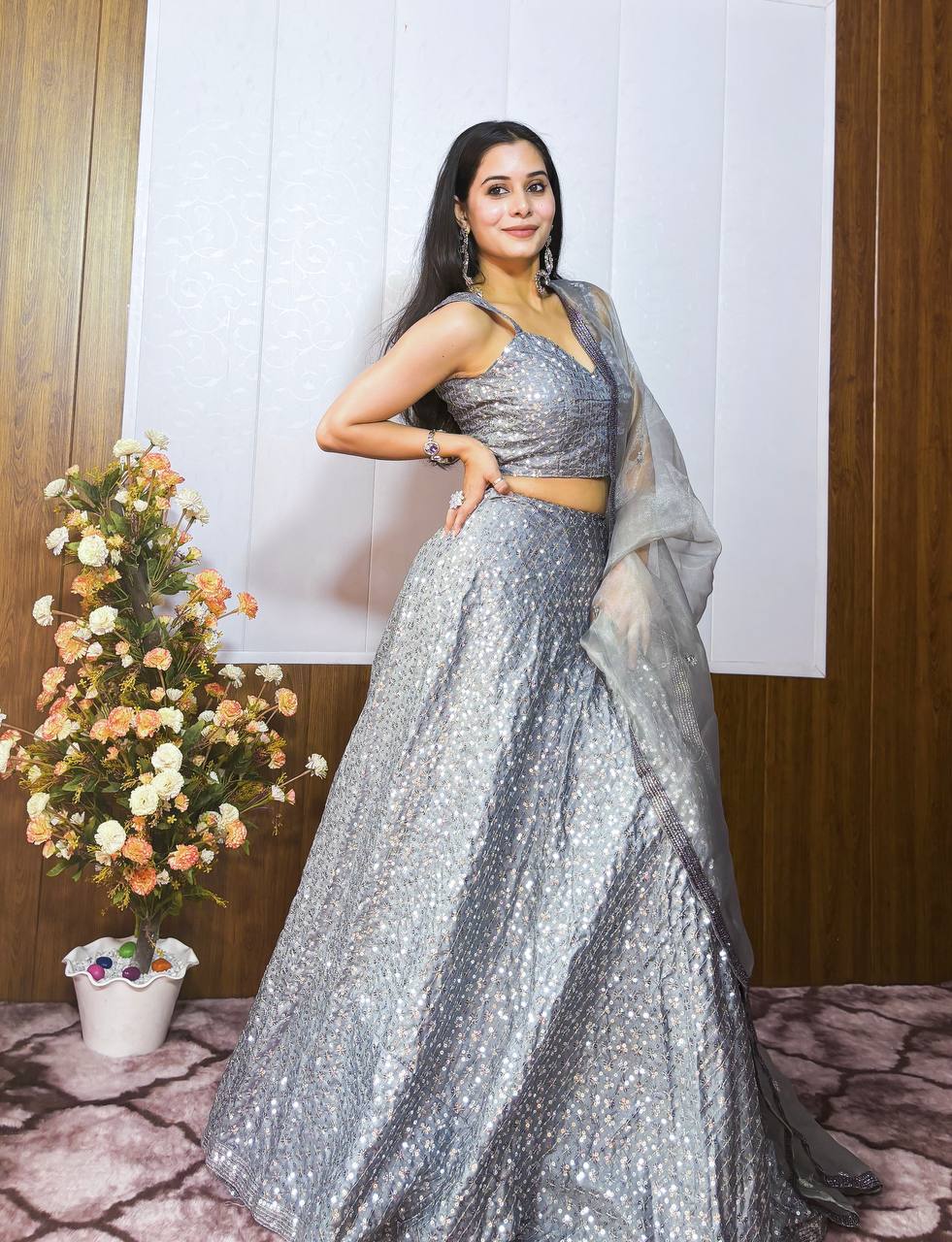 Luxuriant Sequence Work Silver Color Lehenga Choli