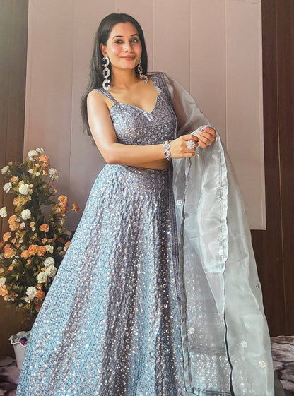 Luxuriant Sequence Work Silver Color Lehenga Choli