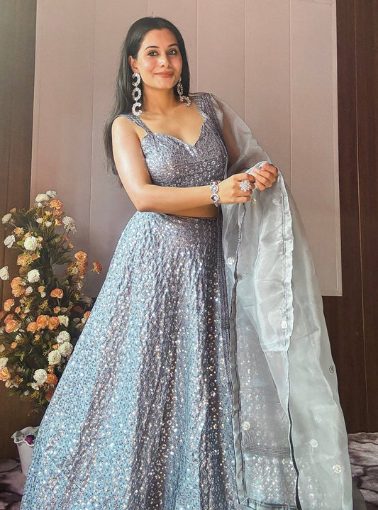 Luxuriant Sequence Work Silver Color Lehenga Choli
