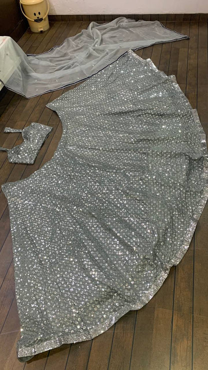 Luxuriant Sequence Work Silver Color Lehenga Choli