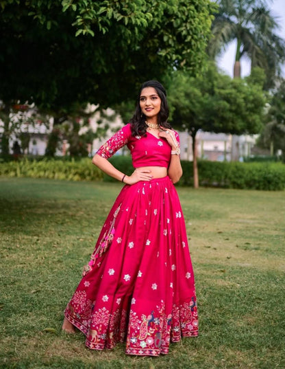 Awesome Chinon Pink Color Sequence Work Lehenga Choli