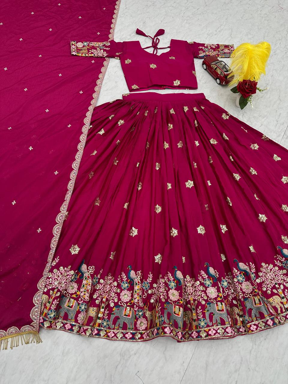 Awesome Chinon Pink Color Sequence Work Lehenga Choli