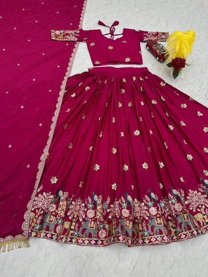 Awesome Chinon Pink Color Sequence Work Lehenga Choli