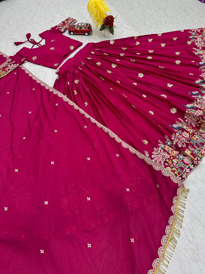 Awesome Chinon Pink Color Sequence Work Lehenga Choli