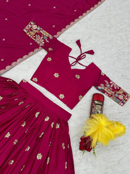 Awesome Chinon Pink Color Sequence Work Lehenga Choli