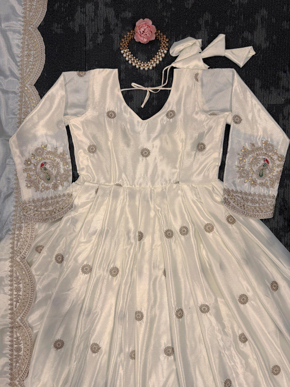 Outstanding Chinon Silk Cream Color Gown