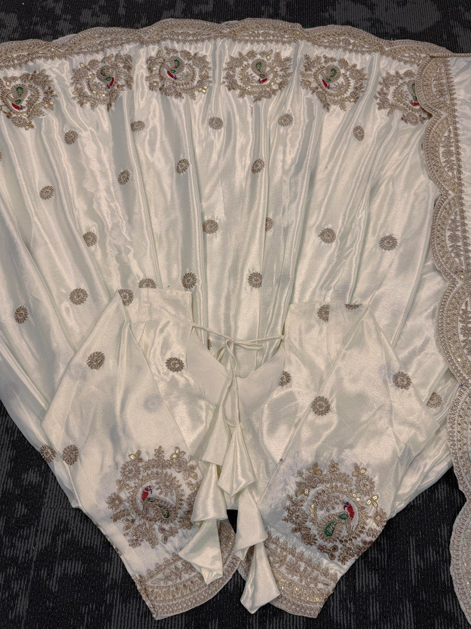 Outstanding Chinon Silk Cream Color Gown