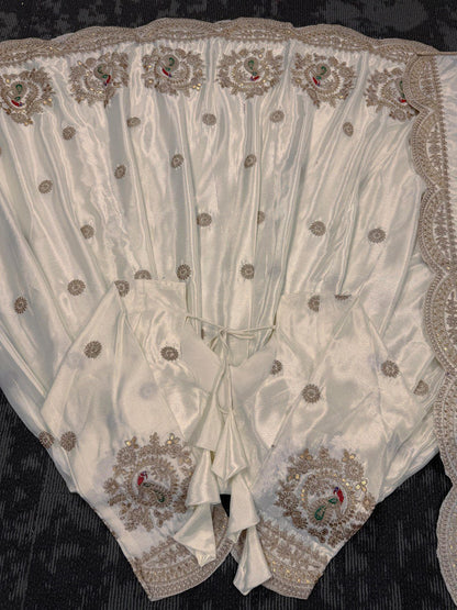Outstanding Chinon Silk Cream Color Gown