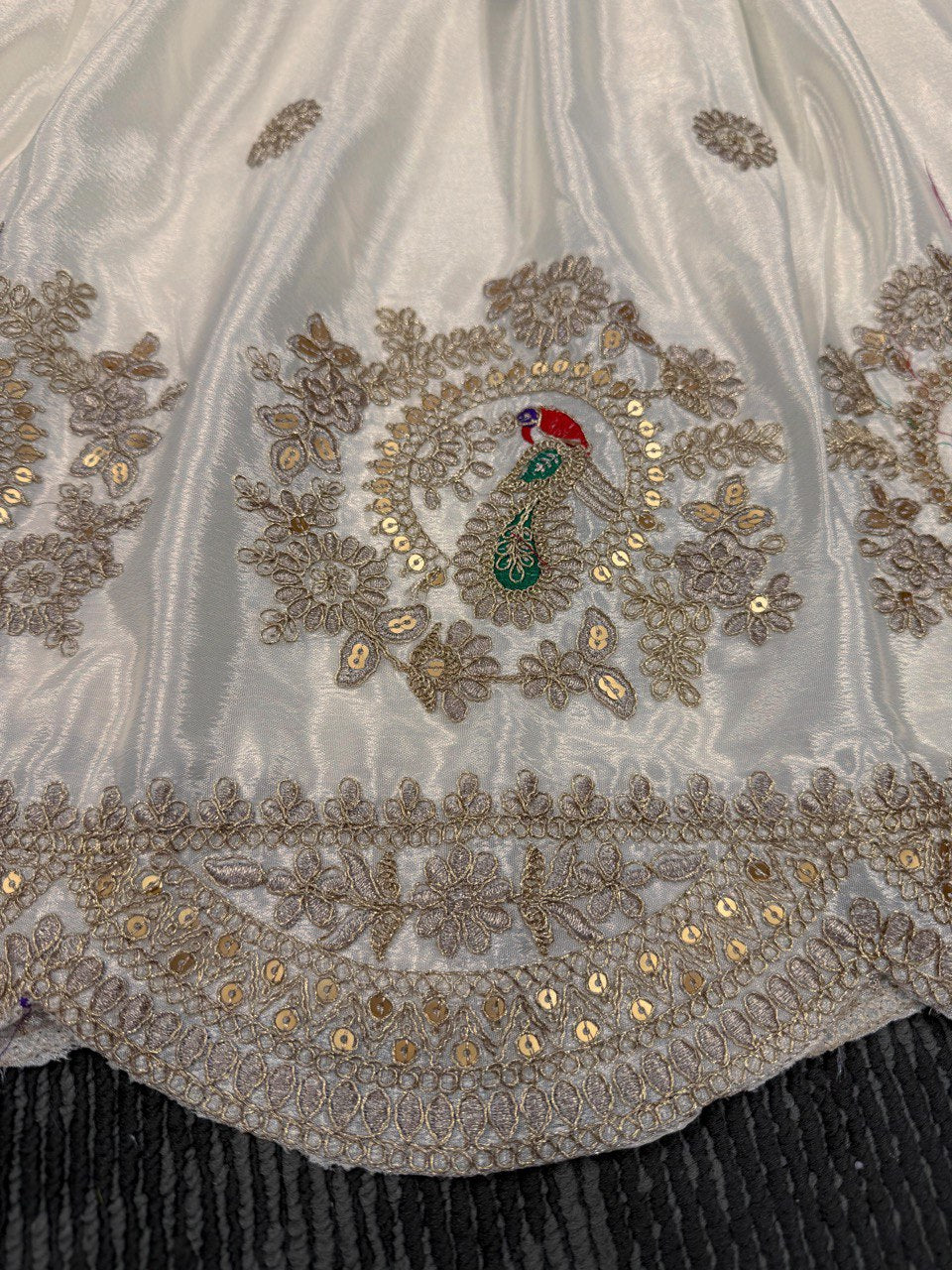 Outstanding Chinon Silk Cream Color Gown