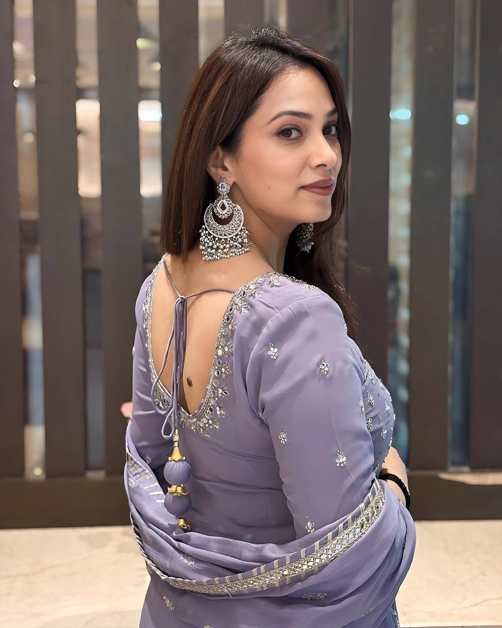 Exotic Georgette Lavender Color Palazzo Suit