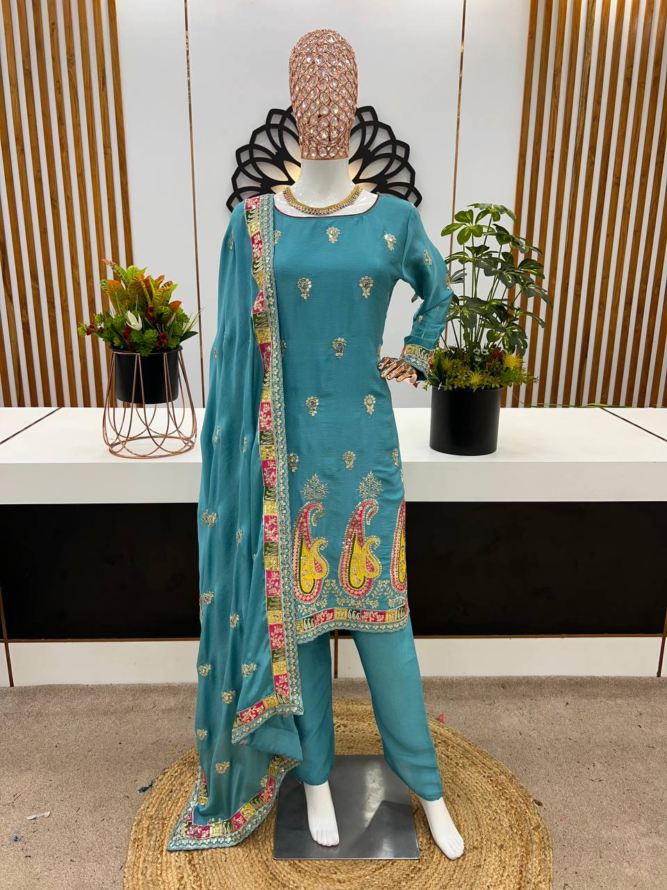 Demanding Chinon Silk SkyBlue Color Salwar Suit