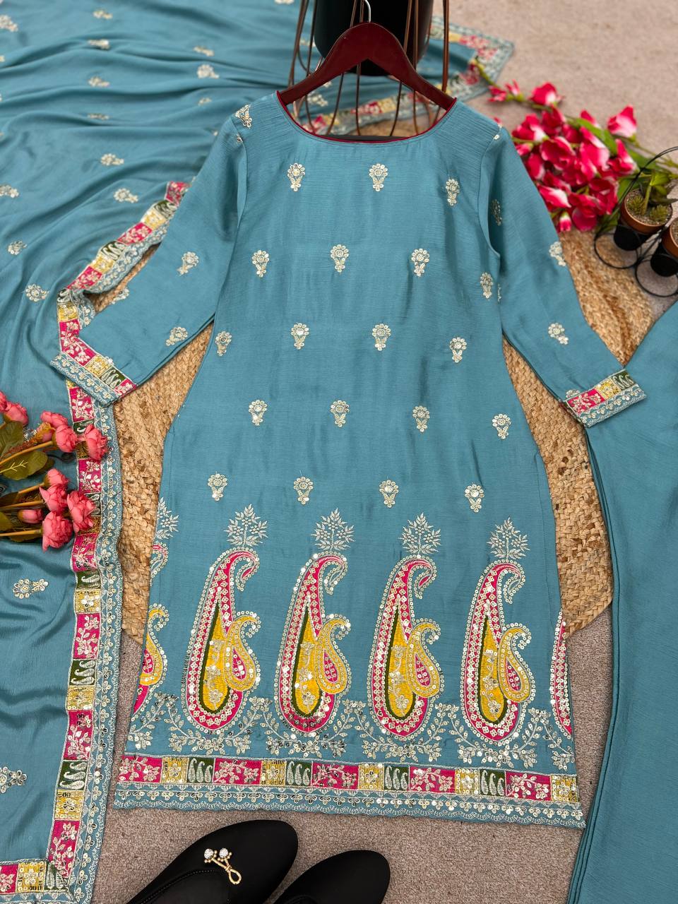 Demanding Chinon Silk SkyBlue Color Salwar Suit