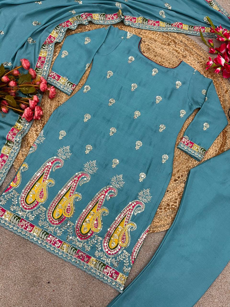 Demanding Chinon Silk SkyBlue Color Salwar Suit