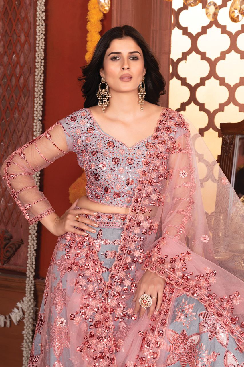 Fabulous Thread Work Pink Color Lehenga Choli