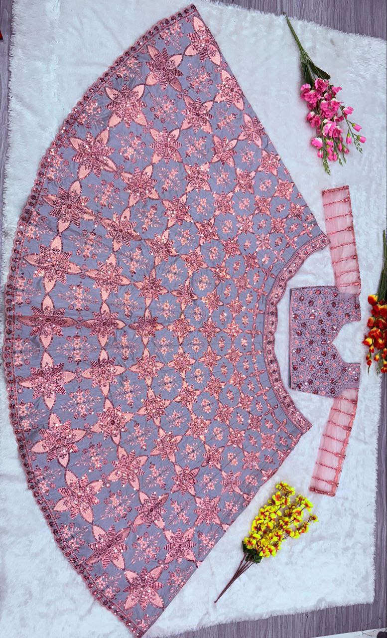 Fabulous Thread Work Pink Color Lehenga Choli