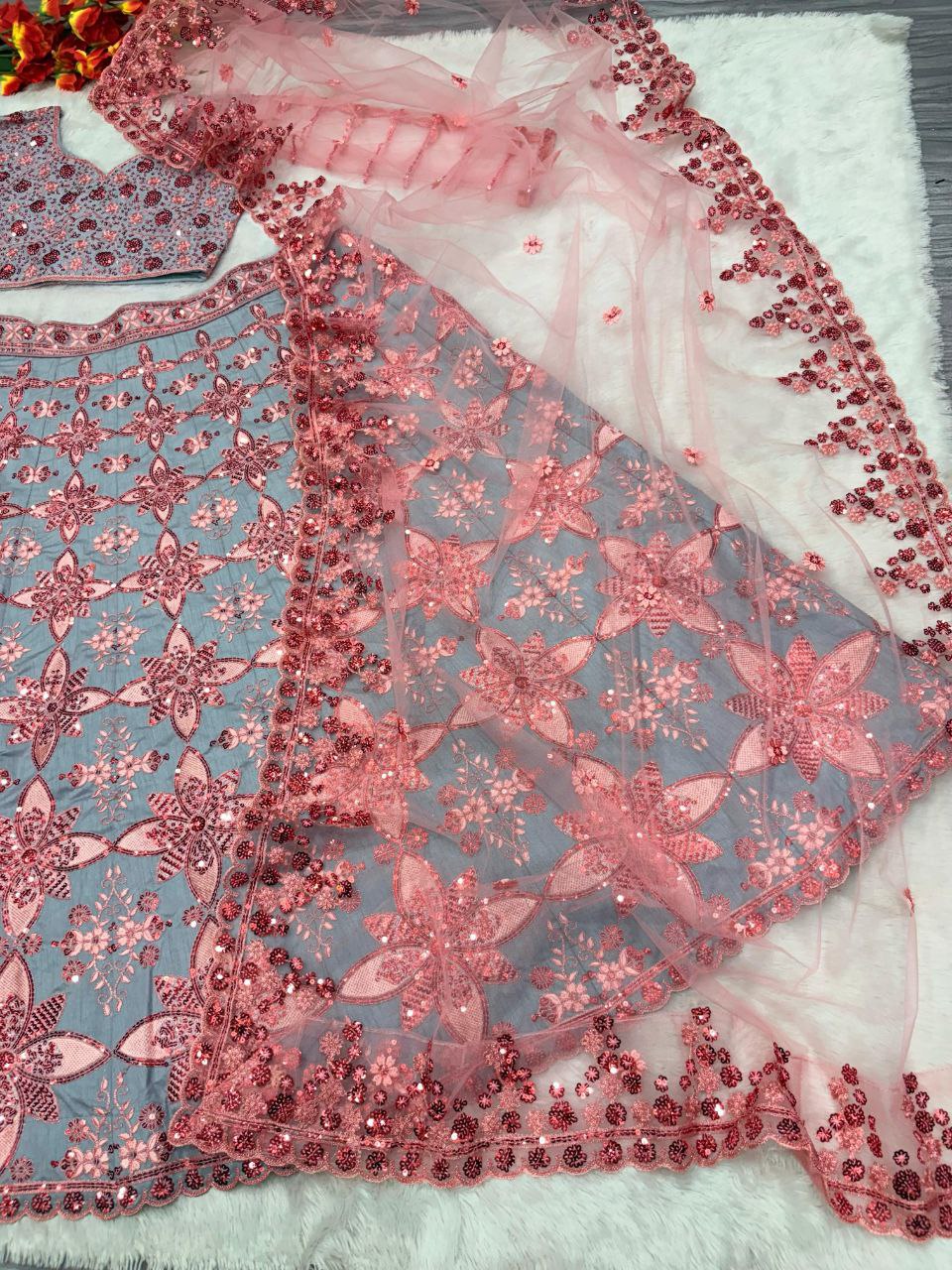 Fabulous Thread Work Pink Color Lehenga Choli