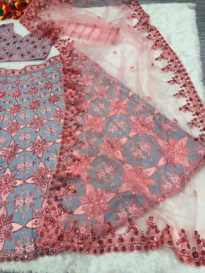 Fabulous Thread Work Pink Color Lehenga Choli