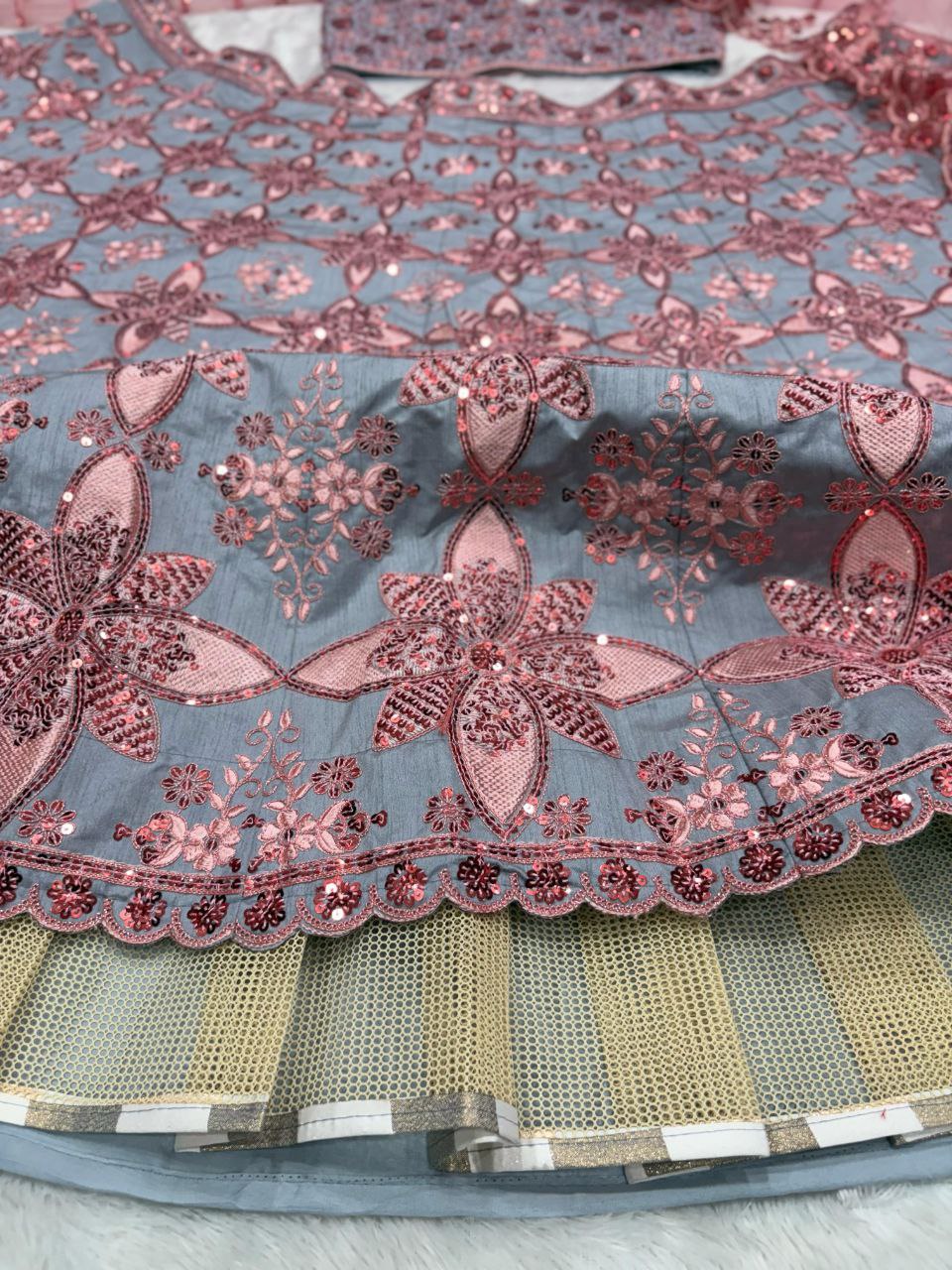 Fabulous Thread Work Pink Color Lehenga Choli