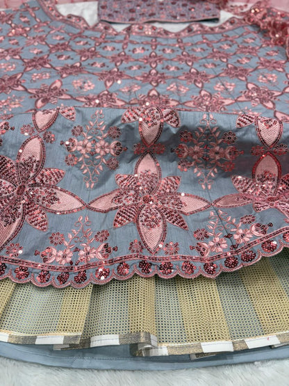 Fabulous Thread Work Pink Color Lehenga Choli