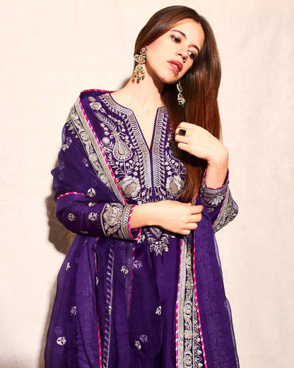 Awesome Embroidery Work Purple Color Palazzo Suit