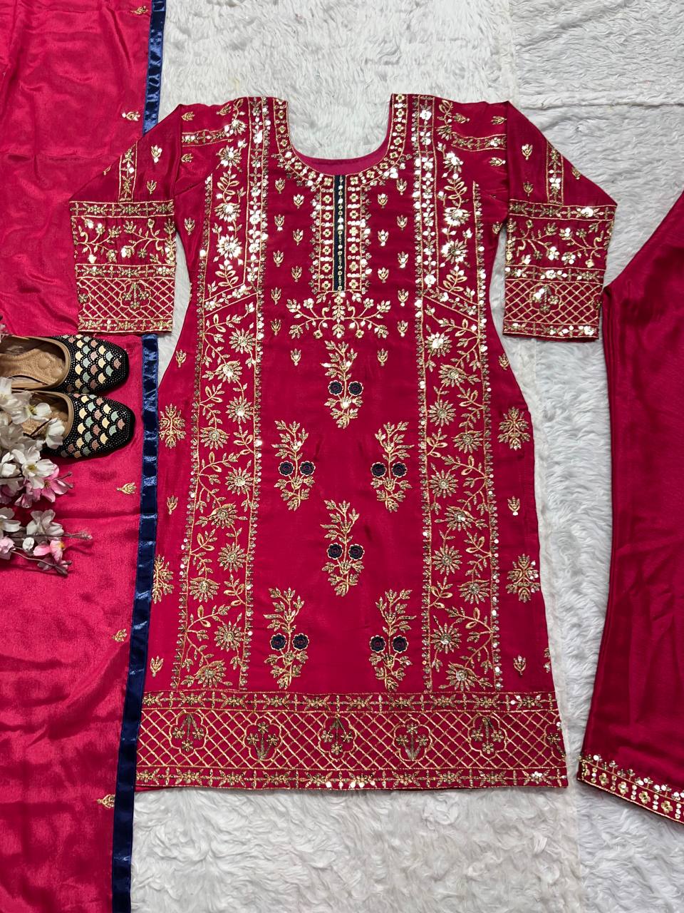 Peaceful  Embroidery Work Pink Color Salwar Suit