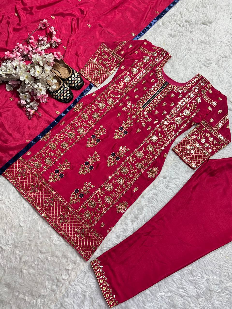 Peaceful  Embroidery Work Pink Color Salwar Suit