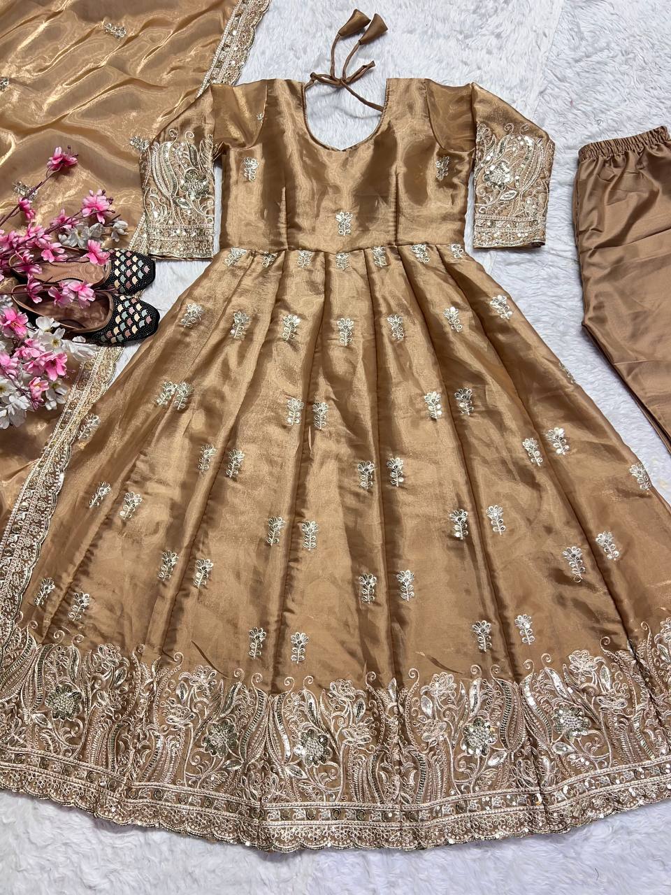 Fabulous Jimmy Choo Beige Color Anarkali Gown