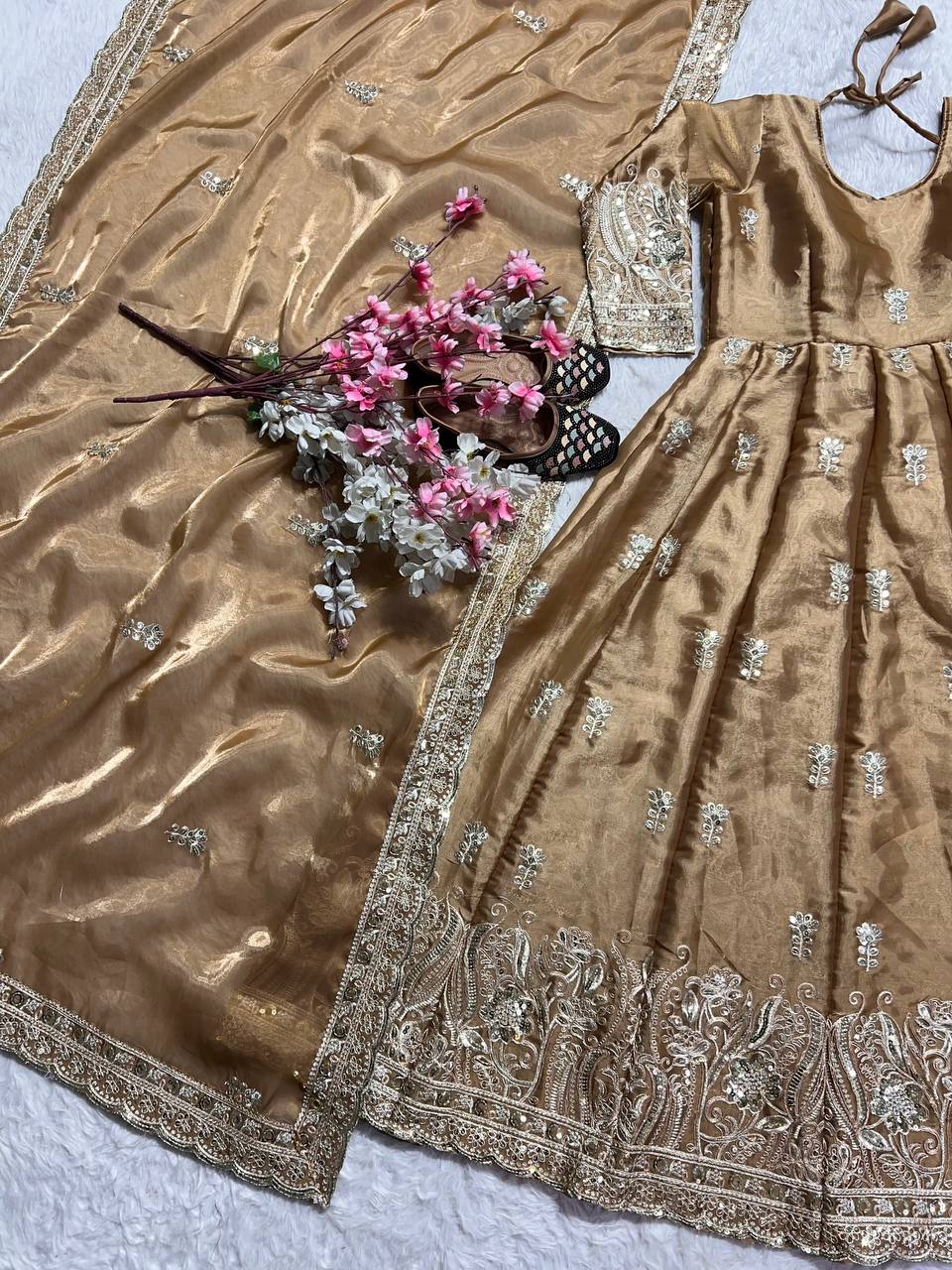 Fabulous Jimmy Choo Beige Color Anarkali Gown