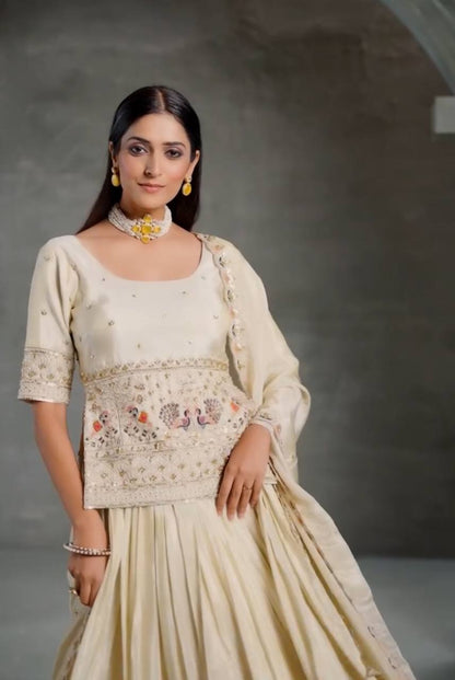 Good Looking Sequence Work White Color Top With Lehenga